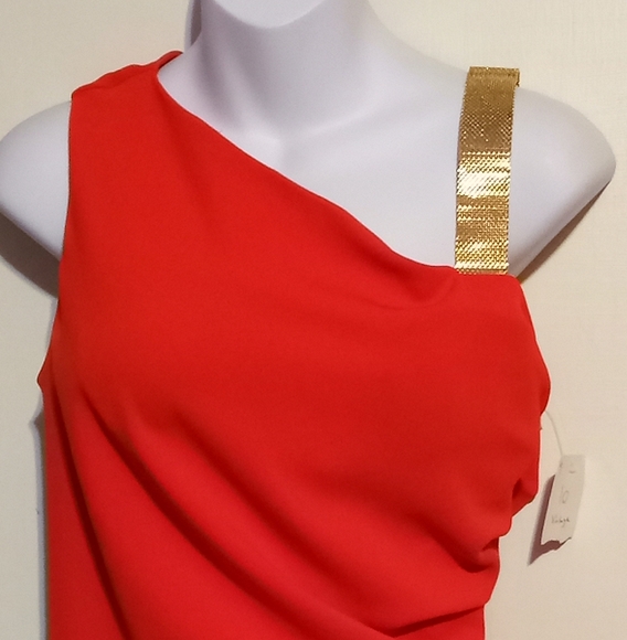 🛍️ BUNDLE ONLY🛍️Vintage Chic Red Midi Dress with Gold Strap Accent - Picture 2 of 11
